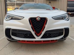 Alfa Romeo Stelvio Front V Shield Grill Frame + Emblem Frame Kit - Carbon Fiber - Red Candy - QV Model